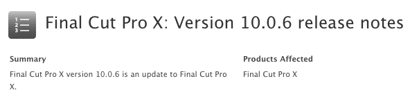 FCP X upgrade 10.0.6